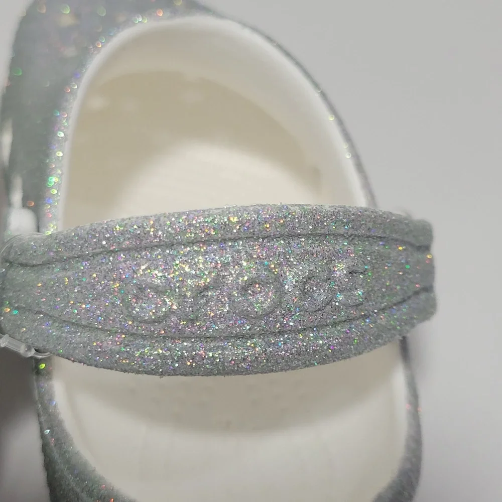 Crocs Classic Iridescent Glitter Clogs Toddler Size C9 Kid White Silver 2-5 Yrs